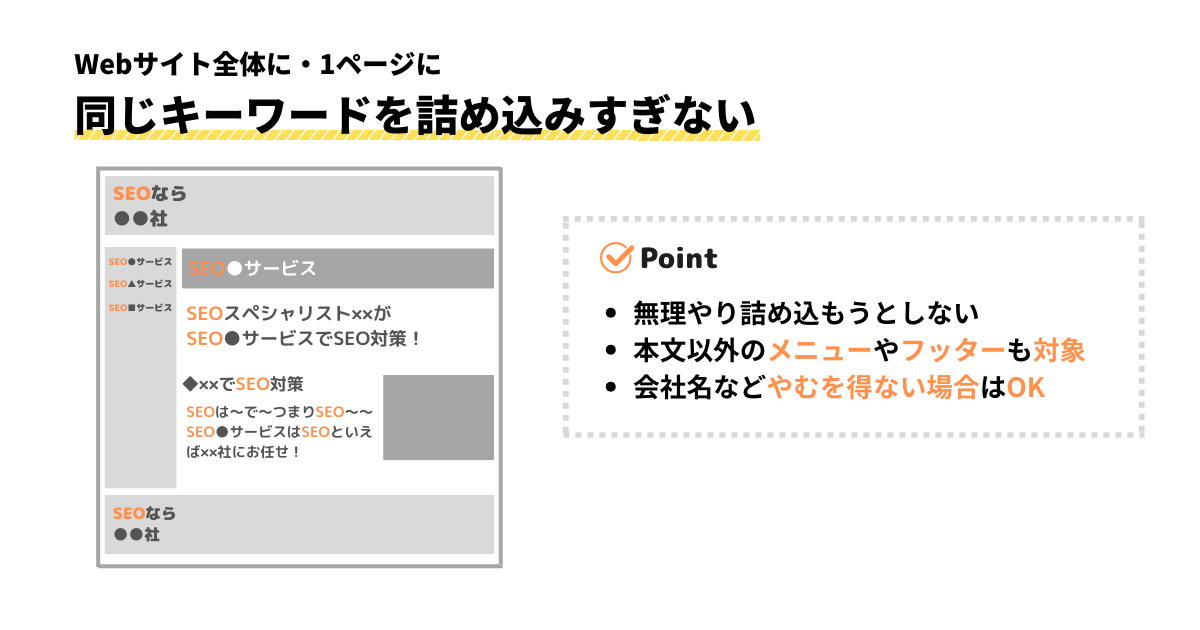 Webサイト全体に・1ページに同じキーワードを詰め込みすぎない